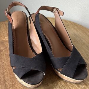 Kelly & Katie Black Crisscross Slingback Wedge Sandals
